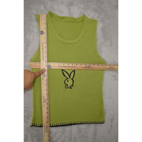 Vintage Lime Green Playboy Knit Tank Top Sleeveless Y2K Bunny Logo – Small - Picture 5 of 5